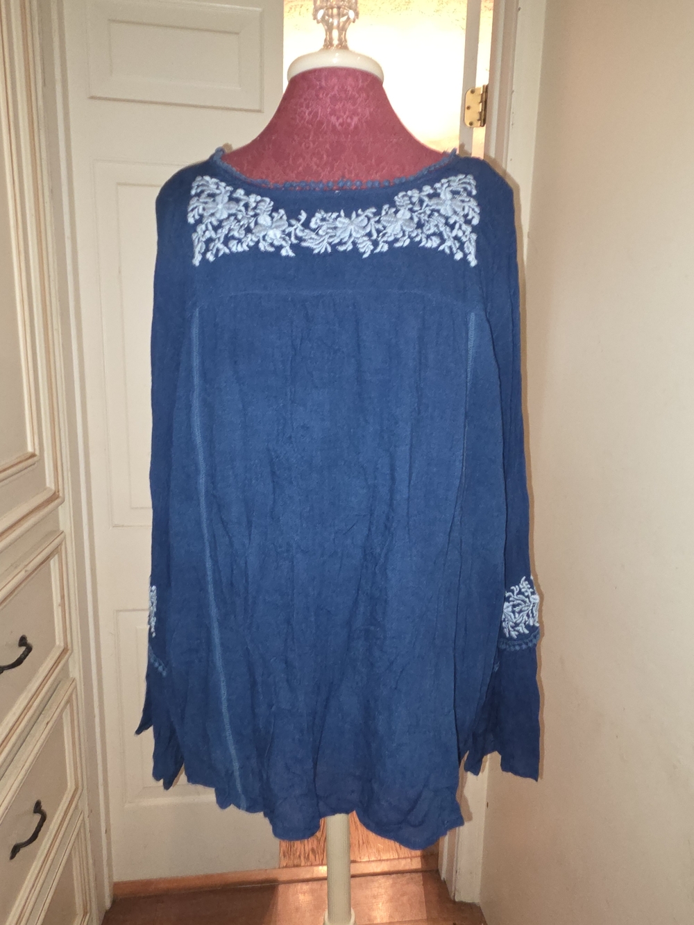 Studio West Navy Blue Embroidered Peasant Tunic